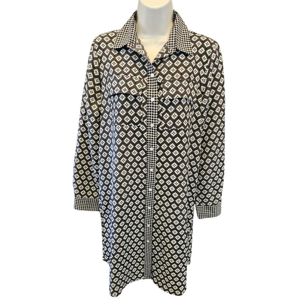 Loft sz S button up teacher shirt dress long sleeve lightweight geometric NWOT